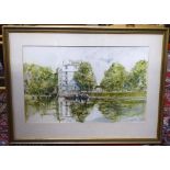 Alex Prowse 1985, Watercolour, Regent's Canal Little Venice with barge,