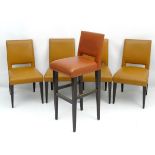 Vintage Retro : A set of 4 light tan stitched leather upholstered cafe chairs together with a high