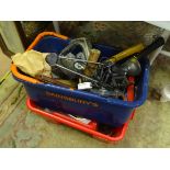 A quantity of assorted tools to include hammer, chain, axe etc.