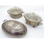 3 silver plated serving dishes,