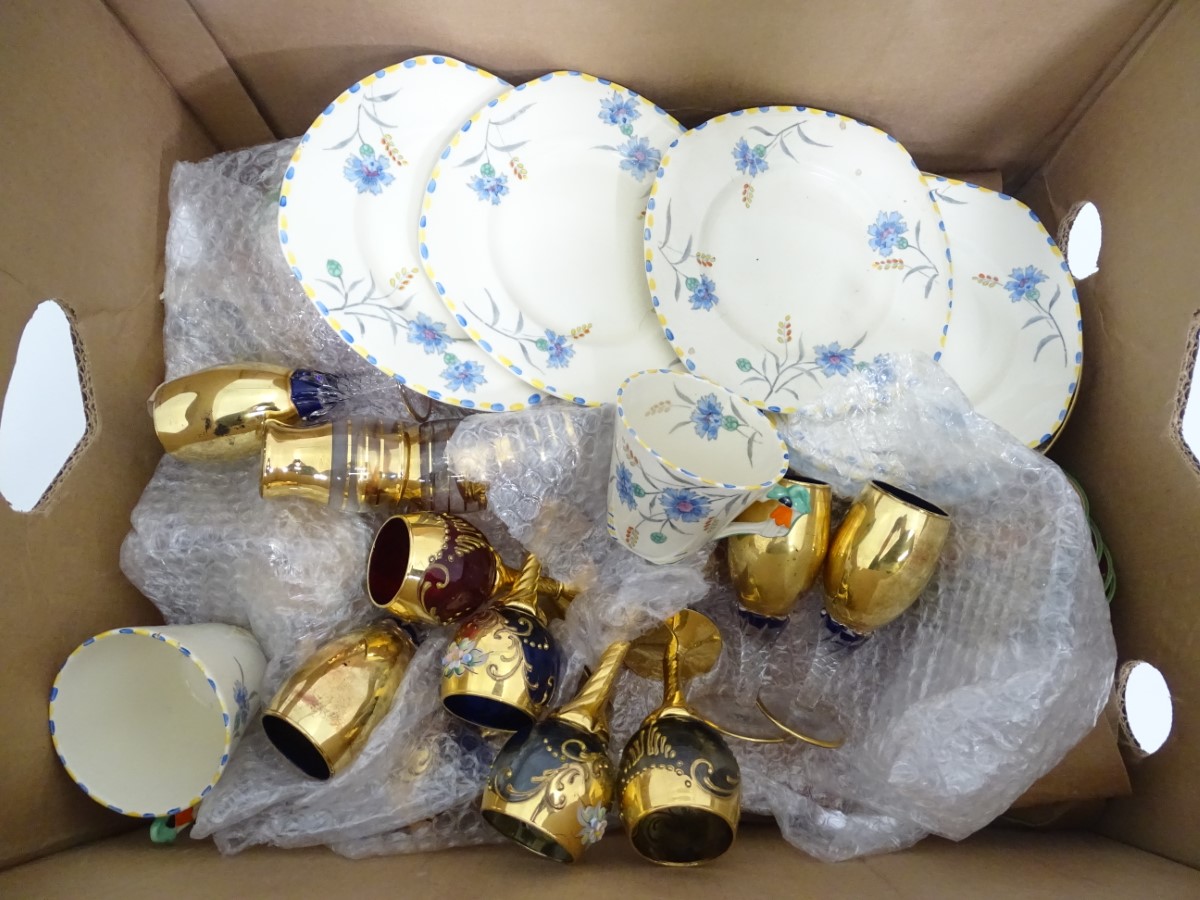 A box of assorted glass and ceramics, to include items of Art Deco Burleighware, Italian glass,