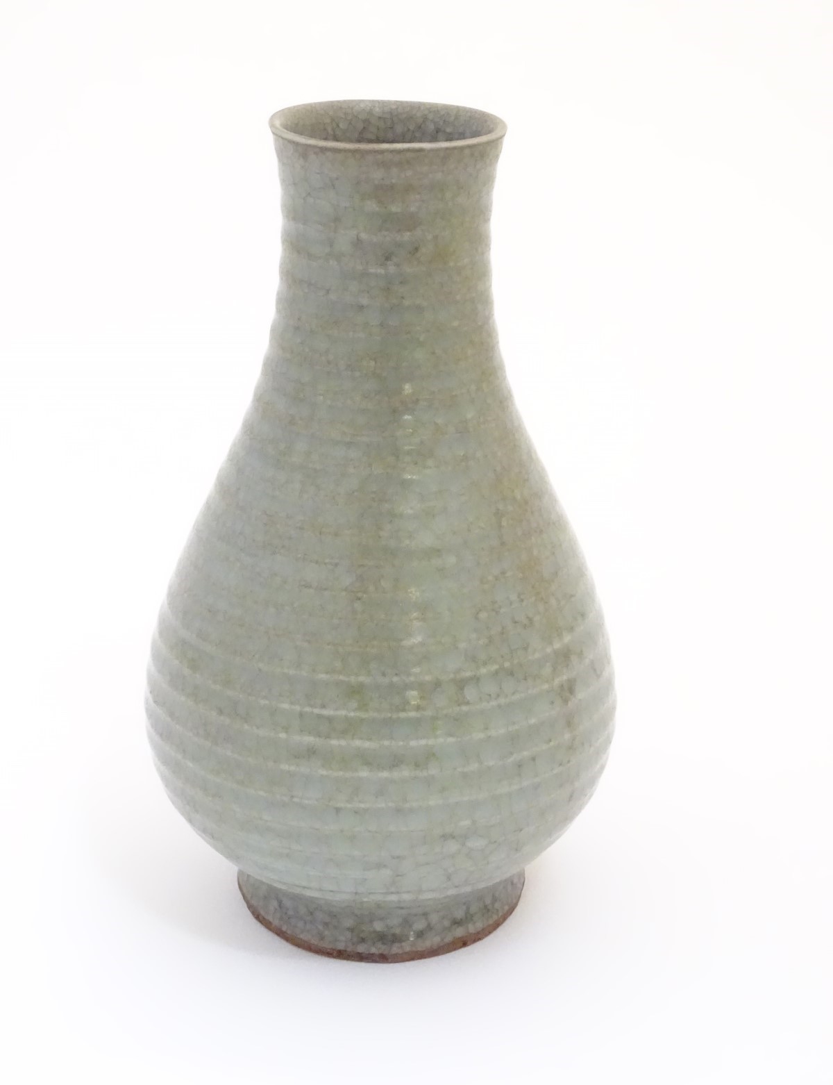 A Chinese celadon pear-shaped vase with a crackle glaze. Approx. 9 3/4" high. - Image 3 of 5