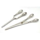 Silver handled glover stretchers and curling tongs hallmarked Chester 1901/1902 maker James Deakin