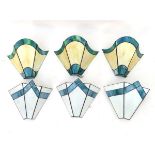 Six late-20thC art deco style wall uplighters by Alan Taylor Stained Glass Design, Sheffield.