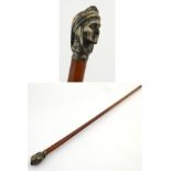 Walking Stick : a Victorian Malacca shafted cane with silver plated head of Dante to top,