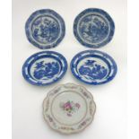 A collection of 5 Chinese plates to include; A pair of blue and white Chinese bowls ,