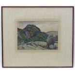Percy Hague Jowett, XX, English School, Watercolour, A hilly landscape with rocky outcrops.