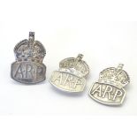 Militaria: two WW2 / World War 2 / Second World War silver ARP lapel badges,