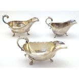 3 various silver plate sauce / gravy boats.