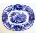 A Victorian blue and white meat plate in the pattern Non Pareil,