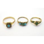 3 various gold rings set with turquoise,