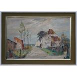 C Hafisand ?, Mid XX, East European School, Oil on canvas, A country track past buildings,
