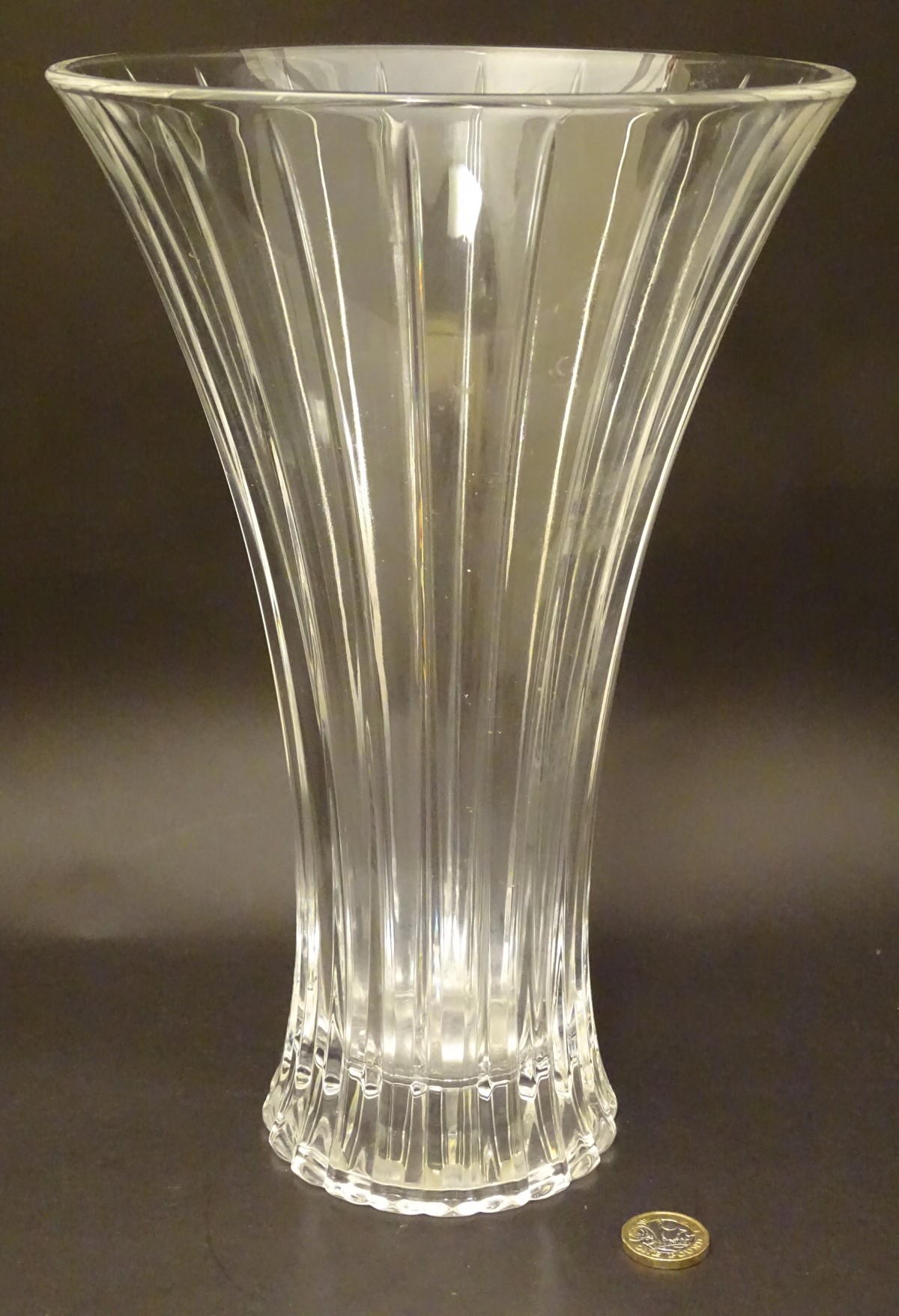 A 20thC lead crystal vase, of trumpet form with tapering inlets. - Image 3 of 6