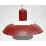 Vintage Retro: a Danish (Scandi) hanging pendant lamp, with red and cream livery,