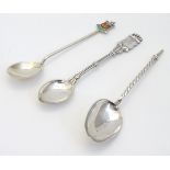 Three various souvenir teaspoons, including one hallmarked Birmingham 1922, maker W J Holmes,