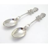 A pair of silver teaspoons, hallmarked Birmingham 1919, maker Charles Wilkes,