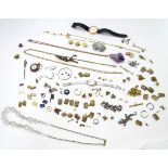 Assorted jewellery etc including various brooches, cufflinks, earrings, longuard etc.