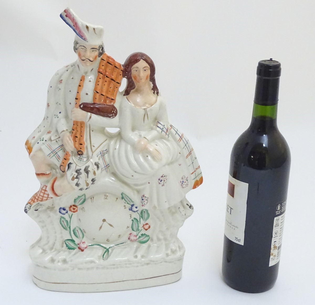 A 19thC Staffordshire flatback figural group of Bonnie Prince Charlie and Flora Macdonald seated - Image 4 of 4