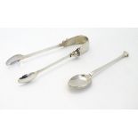 Silver sugar tongs hallmarked Sheffield 1924 maker Thomas Bradbury & Sons.