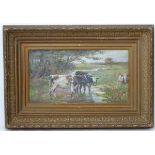 John Carlaw (1850-1934), RSW, Oil on board, Cattle near a river, Signed lower left.