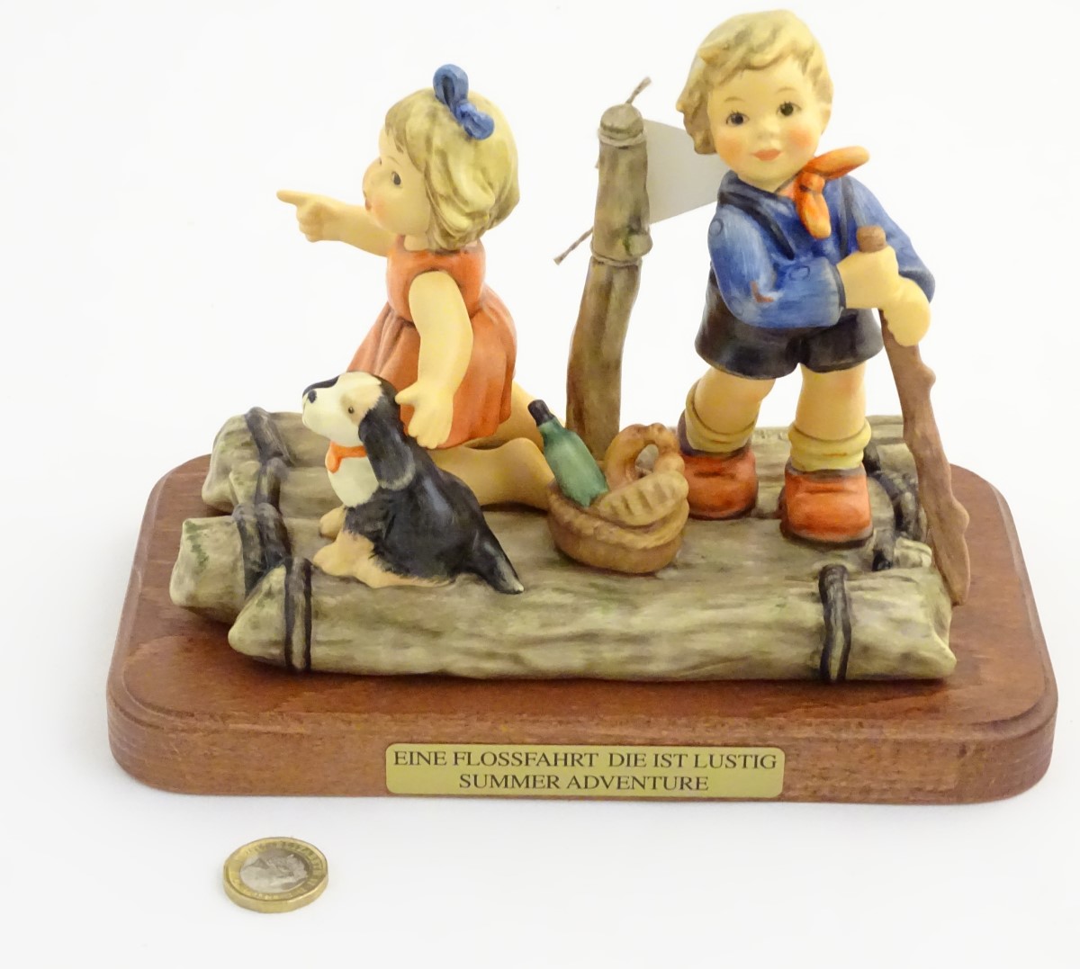 A large Hummel Goebel figural group, Summer Adventure (model no. 2124), on a titled wooden base. - Image 3 of 6