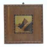 Rowley Gallery Panel: A parquetry panel entitled Alpine Night, bearing A J Rowley,