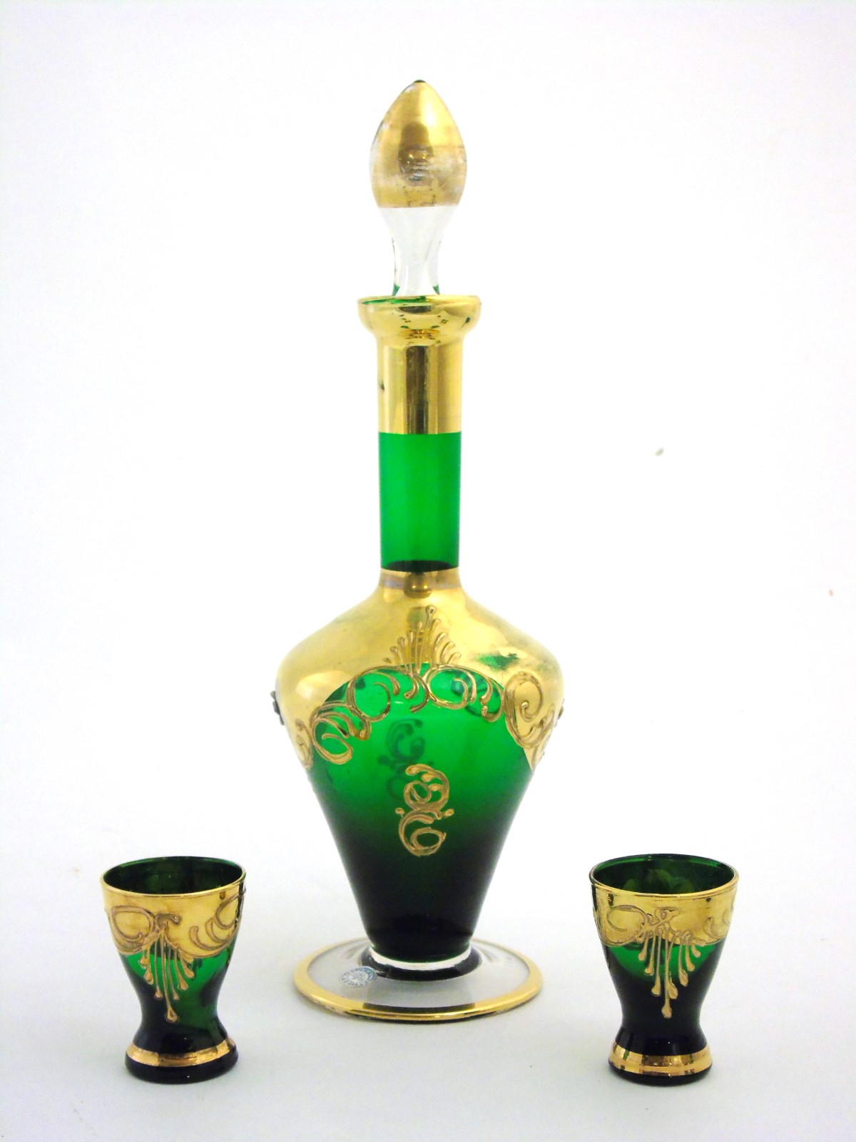 A mid 20thC Murano liqueur set, comprising green glass decanter and six glasses, - Image 7 of 9