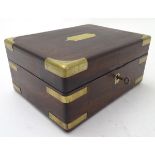 A 19thC mahogany and brass bound campaign style writing box,