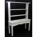 A Victorian white painted dresser / serving table with rack,
