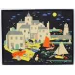 Peggy Wickham (1909-1978), Colour print, Spanish Fishing Village,