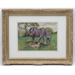 Cecilia Crompton, XIX-XX, Equine School, Watercolour, A heavy horse mare and her foal in a field,