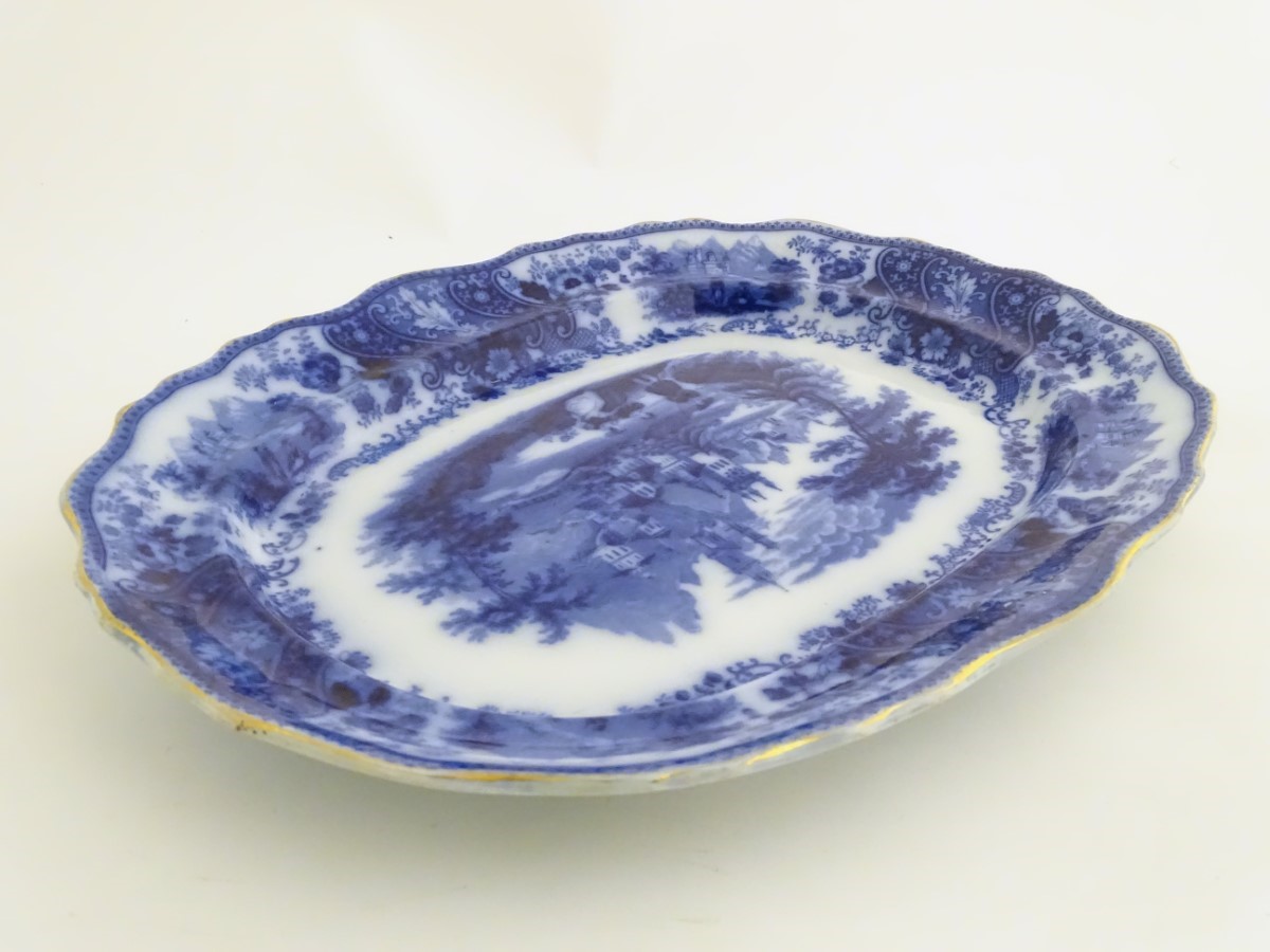 A Victorian blue and white meat plate in the pattern Non Pareil, - Image 4 of 5