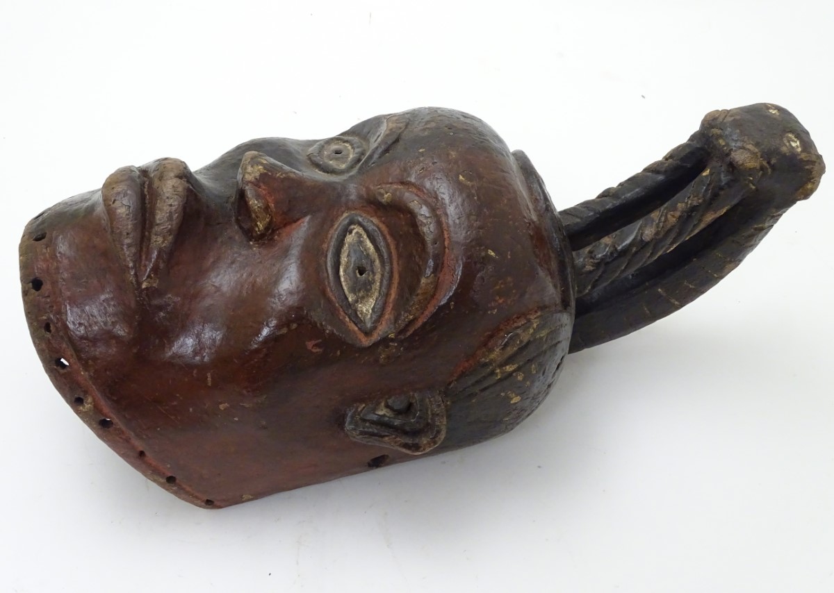 Ethnographic / Native / Tribal: A carved tribal helmet mask / headdress in the manner of Suku masks, - Image 3 of 8