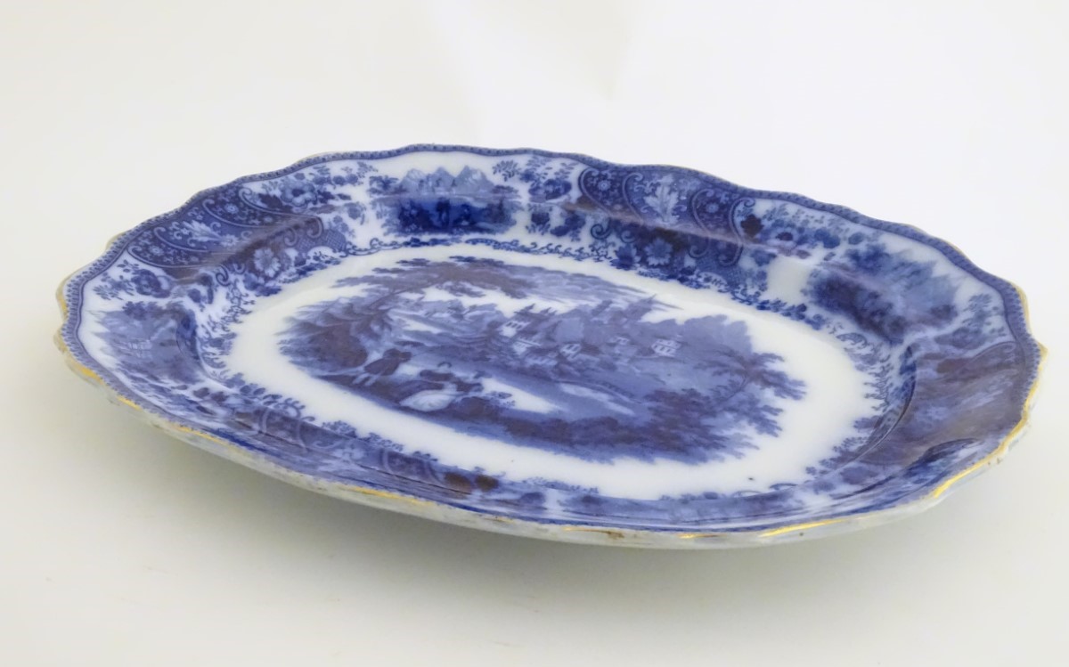 A Victorian blue and white meat plate in the pattern Non Pareil, - Image 3 of 5