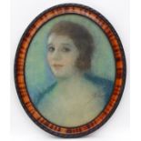 Camille Kufferath, XIX, French School, Watercolour, an oval, A portrait of a young lady,