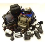 An assortment of late 20thC film cameras and equipment, to include a Canon 'EOS 50E', Pentax 'P30T',