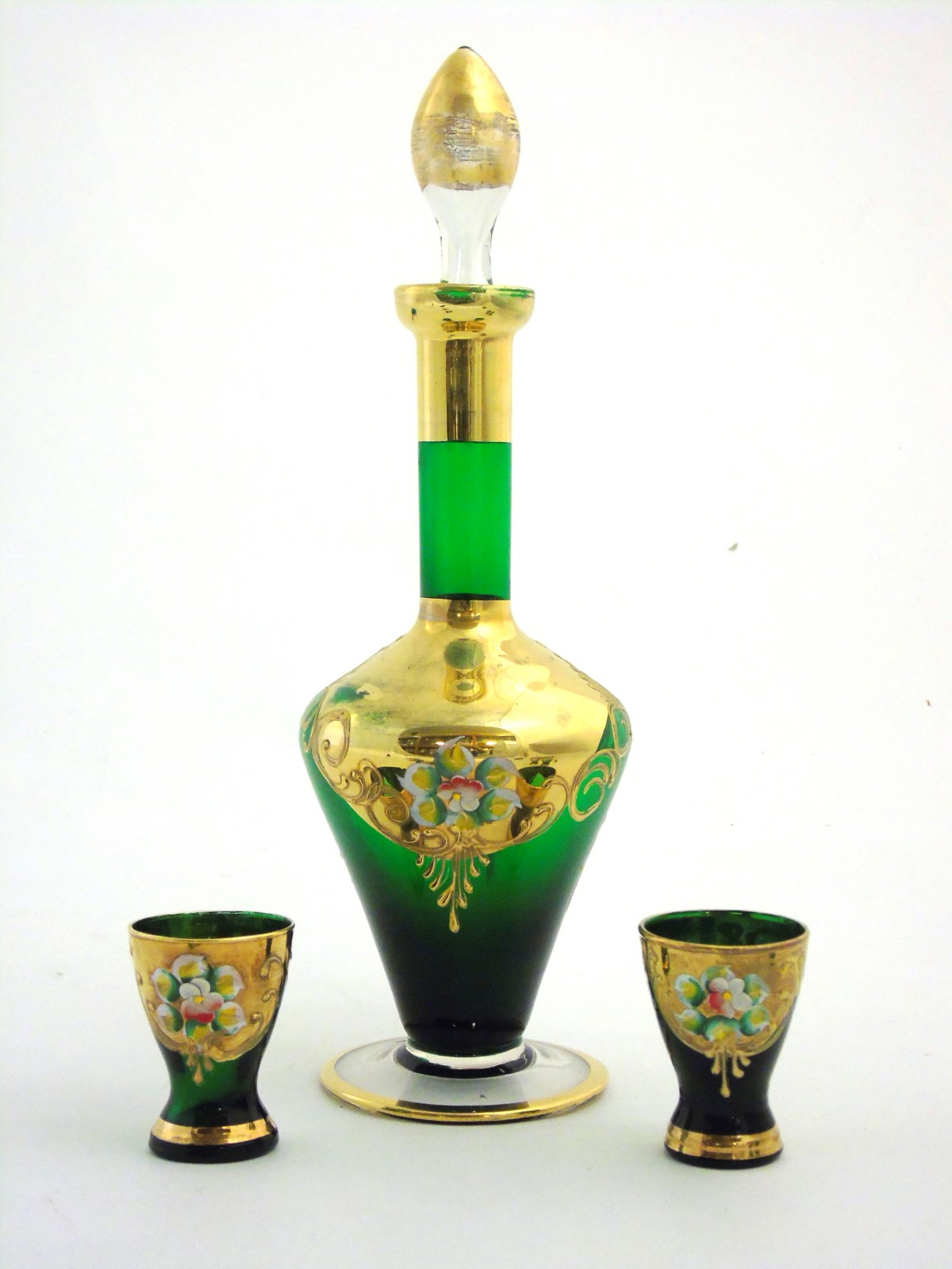 A mid 20thC Murano liqueur set, comprising green glass decanter and six glasses, - Image 6 of 9