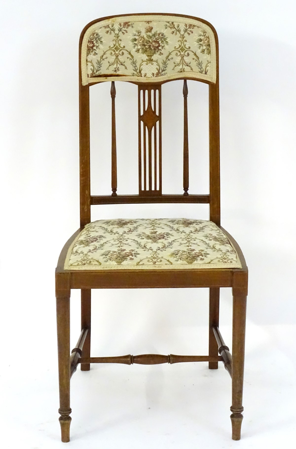 An early 20thC mahogany bedroom chair with a slatted backrest and inlaid decoration, - Image 3 of 9