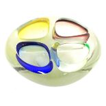 A retro studio art glass four division dish with coloured detail to wells.