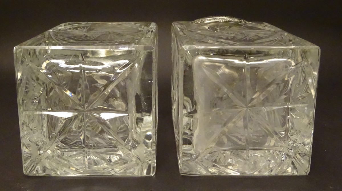 A pair of lead crystal decanters of squared form with mounted with silver collars, - Image 10 of 15