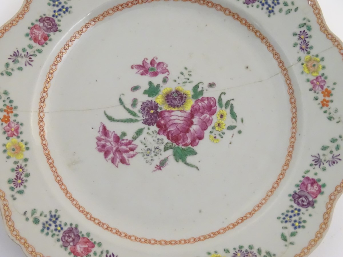 A collection of 5 Chinese plates to include; A pair of blue and white Chinese bowls , - Image 7 of 12