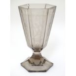 Orrefors : An Art Deco pedestal hexagonal vase with figures and 6 point star.
