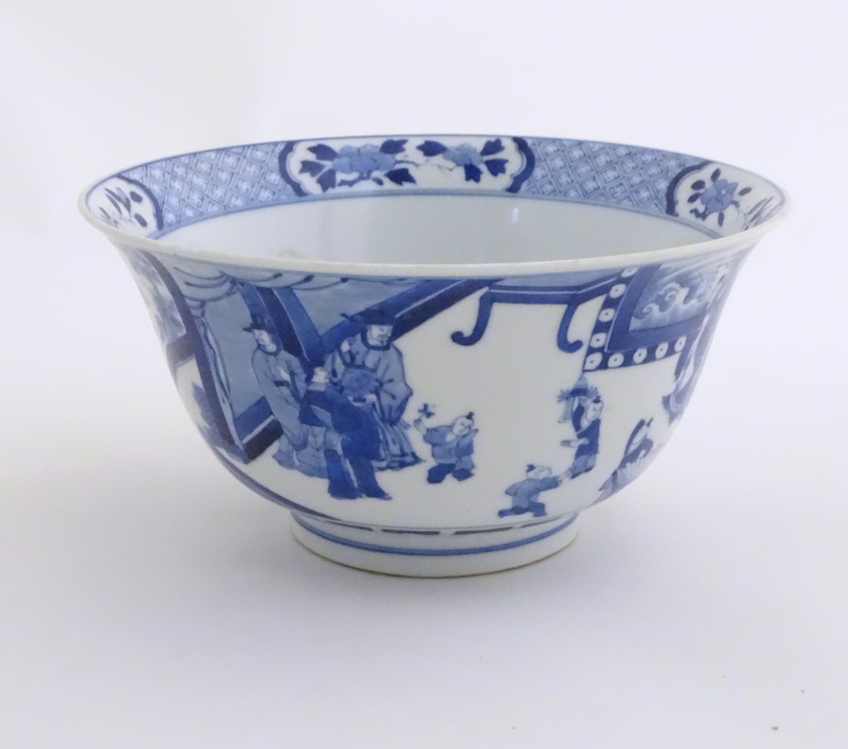 A Chinese blue and white footed bowl with a flared rim, - Image 7 of 7