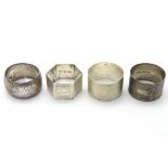 Four various silver napkin rings (4) CONDITION: Please Note - we do not make