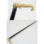 Walking Stick : a Victorian carved ivory handled cane ,