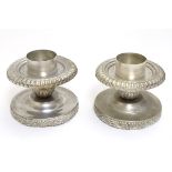 A pair of large candle holders, nickel plated with acanthus decoration. Approx.