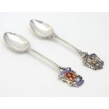 2 silver souvenir teaspoons one hallmarked Birmingham 1937 maker Deakin & Francis surmounted by