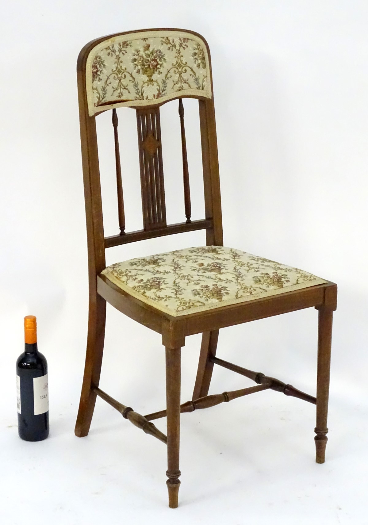 An early 20thC mahogany bedroom chair with a slatted backrest and inlaid decoration, - Image 2 of 9