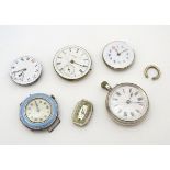 Assorted watch movements etc including one by Elgin,