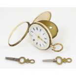 14ct gold fob watch: a Swiss key wind, fob watch with engraved case,